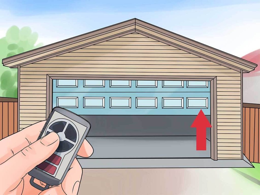 Garage door with remote transmitter